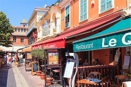 french buildings image - Restaurants in Cours Saleya, Nice, Alpes Maritimes, Provence, Cote d'Azur, French Riviera, France, Europe Foto de stock - Con derechos protegidos, Código: 841-07205908