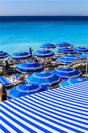 Beach parasols, Nice, Alpes Maritimes, Provence, Cote d'Azur, French Riviera, France, Europe Photographie de stock - Rights-Managed, Code: 841-07205920