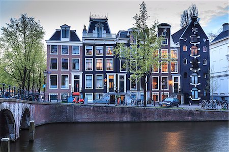 simsearch:841-07205961,k - Old gabled houses line the Keizersgracht canal at dusk, Amsterdam, Netherlands, Europe Stock Photo - Rights-Managed, Code: 841-07205964