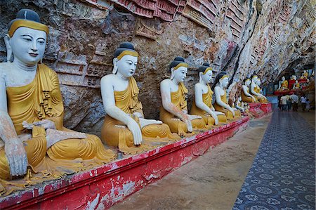 Statues of the Buddha at the Kawgun Buddhist Cave, near Hpa-An, Karen (Kayin) State, Myanmar (Burma), Asia Stock Photo - Rights-Managed, Code: 841-07206184