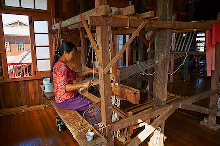 Burmese woman weaving, Nampan village, Inle Lake, Shan State, Myanmar (Burma), Asia Stock Photo - Rights-Managed, Code: 841-07206238