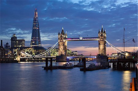 The Shard and Tower Bridge on the River Thames at night, London, England, United Kingdom, Europe Stock Photo - Rights-Managed, Code: 841-07206396