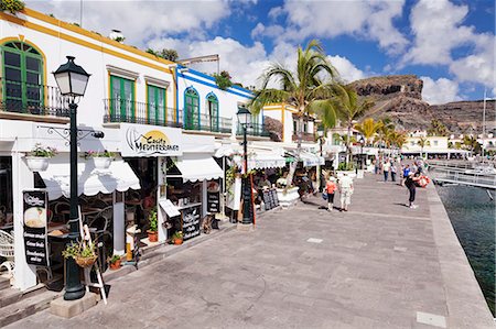 Restaurants and shops along the promenade in the old town, Puerto de Mogan, Gran Canaria, Canary Islands, Spain, Europe Stockbilder - Lizenzpflichtiges, Bildnummer: 841-07201567