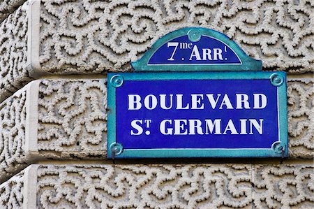 simsearch:649-07560509,k - Boulevard St Germain street sign, Paris, France Fotografie stock - Rights-Managed, Codice: 841-07201790