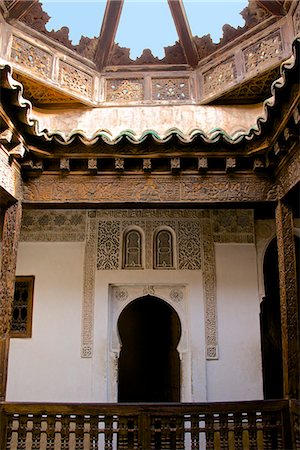 simsearch:841-07204419,k - Outdoor Gallery, Medersa Ben Youssef dating from 1565, Medina, UNESCO World Heritage Site, Marrakech, Morocco, North Africa, Africa Stock Photo - Rights-Managed, Code: 841-07202135