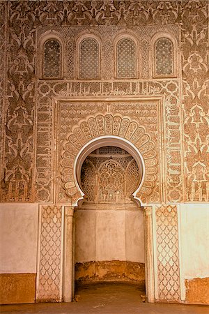 simsearch:845-02727058,k - Mihrab in little mosque, Koranic School of Medersa Ben Youssef, dating from 1570, UNESCO World Heritage Site, Marrakech, Morroco, North Africa, Africa Photographie de stock - Rights-Managed, Code: 841-07202142