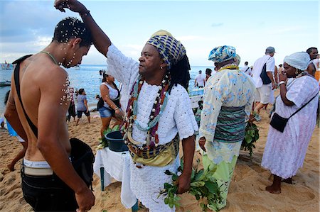 Candomble priest performing a ritual during Lemanja festival in Rio Vermelho, Salvador, Bahia, Brazil, South America Stock Photo - Rights-Managed, Code: 841-07202351