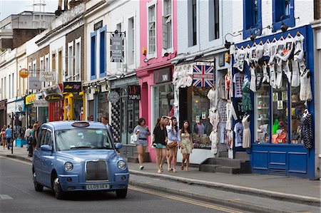 shops in notting hill - Trendy shops and taxi, Pembridge Road, Notting Hill, London, England, United Kingdom, Europe Foto de stock - Con derechos protegidos, Código: 841-07202524