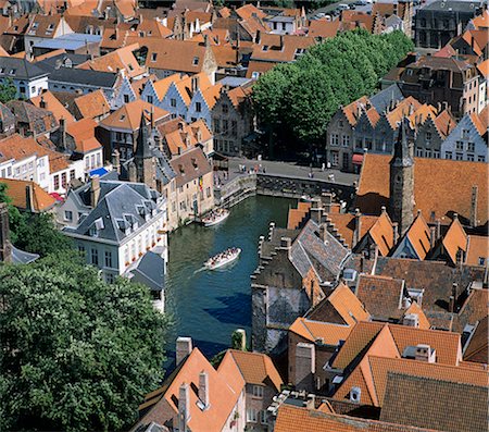 people's square - Aerial view over Rozenhoedkaai and roof-tops from the Belfry, Bruges, UNESCO World Heritage Site, Flanders, Belgium, Europe Stock Photo - Rights-Managed, Code: 841-07202576