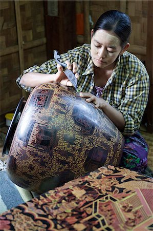 Engraving traditional lacquerware, Bagan, Central Myanmar, Myanmar (Burma), Asia Photographie de stock - Rights-Managed, Code: 841-07202587