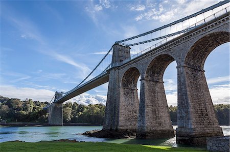 Menai Bridge spanning the Menai Strait, Anglesey, Wales, United Kingdom, Europe Stock Photo - Rights-Managed, Code: 841-07457037