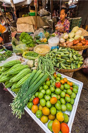 foods asia market - Fresh vegetables at street market in the capital city of Phnom Penh, Cambodia, Indochina, Southeast Asia, Asia Stock Photo - Rights-Managed, Code: 841-07457081