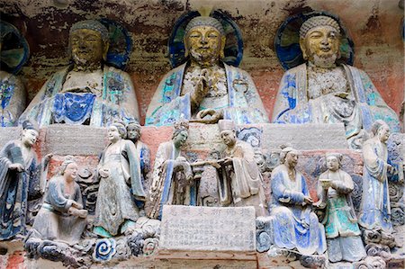 simsearch:696-03394524,k - Dazu rock carvings buddhas and religious scene at Mount Baoding, Chongqing, China Photographie de stock - Rights-Managed, Code: 841-07457278