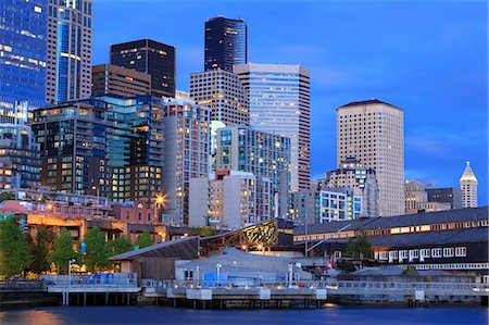 skyline at night - Seattle skyline, Washington State, United States of America, North America Stock Photo - Rights-Managed, Code: 841-07457489