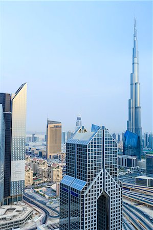 dubai, skyline - Burj Khalifa and city skyline, Downtown, Dubai, United Arab Emirates, Middle East Stock Photo - Rights-Managed, Code: 841-07457558