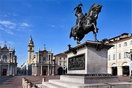 san carlos - Emanuele Filiberto Statue and Santa Cristina and San Carlo Churches in Piazza San Carlo, Turin, Piedmont, Italy, Europe Stockbilder - Lizenzpflichtiges, Bildnummer: 841-07457806