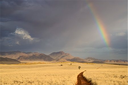 Storm clouds and rainbow in the early evening in NamibRand Nature Reserve, Namib Desert, Namibia, Africa Stock Photo - Rights-Managed, Code: 841-07457870