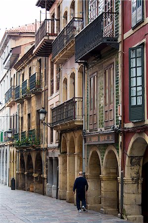 spanish street scenes - Traditional architecture in Calle La Ferreria in Aviles, Asturias, Northern Spain Stock Photo - Rights-Managed, Code: 841-07523698