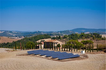 Solar panels at old restored farmhouse at Murlo in Tuscany, Italy Stock Photo - Rights-Managed, Code: 841-07540586