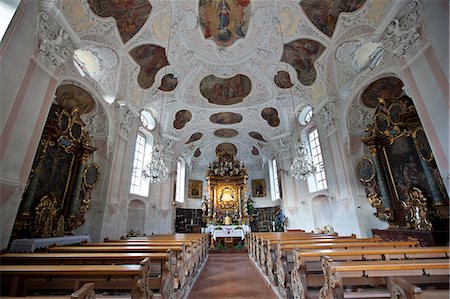 simsearch:841-07540561,k - Wallfahrtskirche Maria Gern, Roman Catholic church, aisle and altar at Berchtesgaden in Bavaria, Germany Photographie de stock - Rights-Managed, Code: 841-07540653