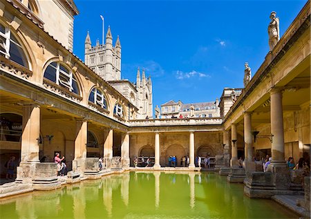 somerset - The Great Bath, Roman Baths with Bath Abbey behind, Bath, UNESCO World Heritage Site, Somerset, England, United Kingdom, Europe Foto de stock - Con derechos protegidos, Código: 841-07540968