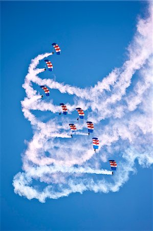formation - RAF Falcons freefall parachute team taking part in air display at RAF Brize Norton Air Base, UK Stock Photo - Rights-Managed, Code: 841-07589888