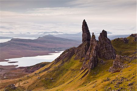 pinnacles (rock formation) - The Old Man of Storr, overlooking Loch Leathan and Raasay Sound, Trotternish, Isle of Skye, Inner Hebrides, Scotland, United Kingdom, Europe Stock Photo - Rights-Managed, Code: 841-07590580