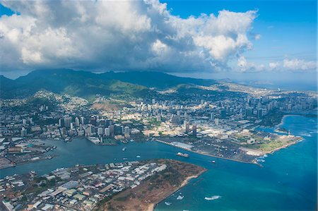 Aerial of Honolulu, Oahu, Hawaii, United States of America, Pacific Foto de stock - Con derechos protegidos, Código: 841-07600264