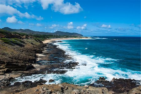 simsearch:6119-07443843,k - Lookout over sandy beach, Oahu, Hawaii, United States of America, Pacific Foto de stock - Con derechos protegidos, Código: 841-07600265