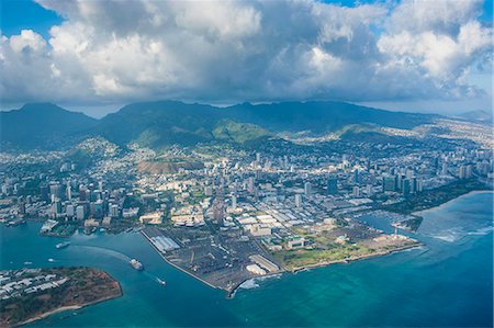 Aerial of Honolulu, Oahu, Hawaii, United States of America, Pacific Foto de stock - Con derechos protegidos, Código: 841-07600262