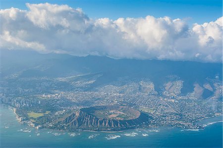 simsearch:841-02915930,k - Aerial of the Diamond head and  Oahu, Hawaii Stock Photo - Rights-Managed, Code: 841-07600263