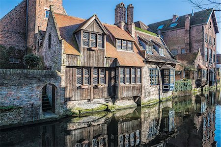 Houses along a channel, Historic center of Bruges, UNESCO World Heritage Site, Belgium, Europe Photographie de stock - Rights-Managed, Code: 841-07653104