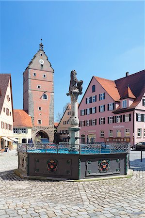 simsearch:841-07653140,k - Fountain at the marketplace with Wornitz Turm Tower, Dinkelsbuhl, Romantic Road (Romantische Strasse), Franconia, Bavaria, Germany, Europe Stock Photo - Rights-Managed, Code: 841-07653117