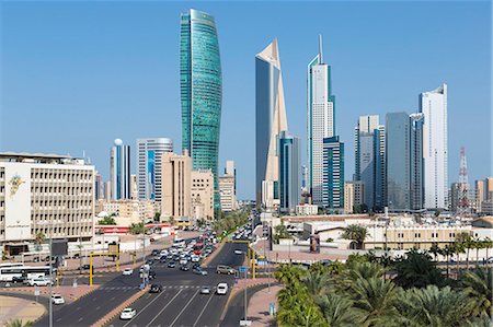 Elevated view of the modern city skyline and central business district, Kuwait City, Kuwait, Middle East Photographie de stock - Rights-Managed, Code: 841-07653287