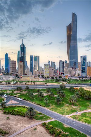 Elevated view of the modern city skyline and central business district, Kuwait City, Kuwait, Middle East Stock Photo - Rights-Managed, Code: 841-07653283