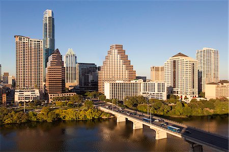 City skyline viewed across the Colorado River, Austin, Texas, United States of America, North America Stock Photo - Rights-Managed, Code: 841-07653313