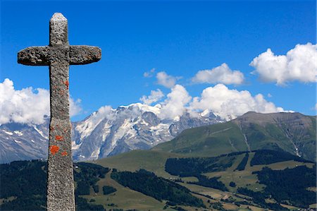 faith - Stone cross on the Jaillet facing Mont Blanc, Megeve, Haute-Savoie, France, Europe Stock Photo - Rights-Managed, Code: 841-07673447