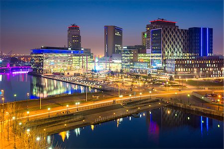 simsearch:841-03066874,k - Elevated view of the modern MediaCity UK complex at Salford Quays in Manchester, England, United Kingdom, Europe Stock Photo - Rights-Managed, Code: 841-07673582