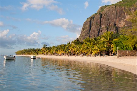 Late afternoon reflections of Le Morne Brabant and palm trees in the sea, Le Morne Brabant Peninsula, south west Mauritius, Indian Ocean, Africa Foto de stock - Con derechos protegidos, Código: 841-07782143
