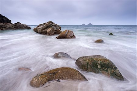 slow shutter - Waves wash over the beach at Porth Nanven near Land's End, Cornwall, England, United Kingdom, Europe Photographie de stock - Rights-Managed, Code: 841-07782494