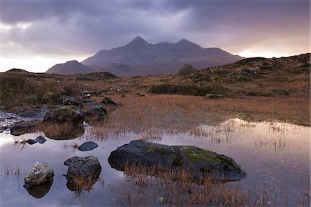 The Cuillin mountains from Glen Sligachan, Isle of Skye, Inner Hebrides, Scotland, United Kingdom, Europe Foto de stock - Con derechos protegidos, Código: 841-07782507