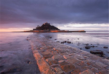 St. Michael's Mount and the Causeway at dawn, Marazion, Cornwall, England, United Kingdom, Europe Stock Photo - Rights-Managed, Code: 841-07782530