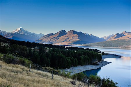 famous places of new zealand - Lake Pukaki, Mount Cook National Park, UNESCO World Heritage Site, South Island, New Zealand, Pacific Stock Photo - Rights-Managed, Code: 841-07782704