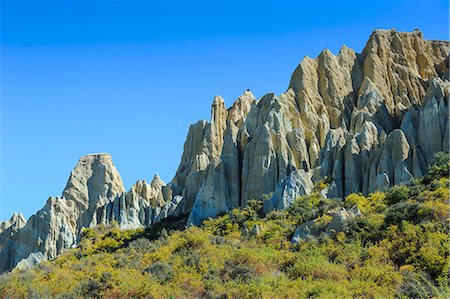 famous places of new zealand - Huge sharp pinnacles of the Omarama clay cliffs, Otago, South Island, New Zealand, Pacific Stock Photo - Rights-Managed, Code: 841-07782747