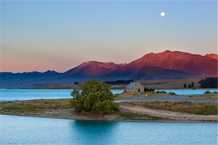 Church of the Good Shepherd at sunset, Lake Tekapo, Canterbury region, South Island, New Zealand, Pacific Stock Photo - Rights-Managed, Code: 841-07783048