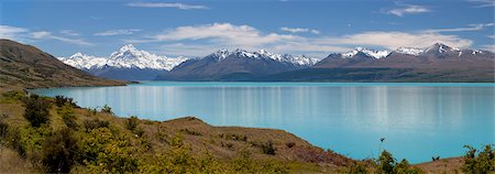 Mount Cook and Lake Pukaki, Mount Cook National Park, UNESCO World Heritage Site, Canterbury region, South Island, New Zealand, Pacific Photographie de stock - Rights-Managed, Code: 841-07783071