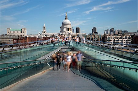 people walking and city - Millennium Bridge and St. Paul's Cathedral, London, England, United Kingdom, Europe Stock Photo - Rights-Managed, Code: 841-07813860