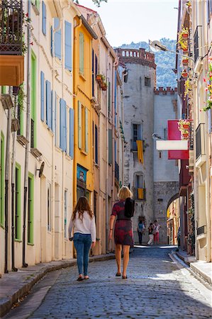 simsearch:841-08357485,k - Two women walking towards the old town, Ceret, Vallespir region, Pyrenees, France, Europe Stock Photo - Rights-Managed, Code: 841-07913637