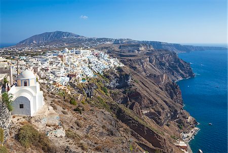 Fira town and greek Church of Saint Stylianos, Firostefani, Santorini (Thira), Cyclades Islands, Greek Islands, Greece, Europe Stock Photo - Rights-Managed, Code: 841-07913786