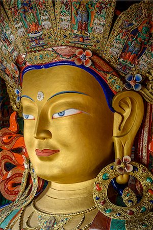 simsearch:841-03489708,k - Detail of the statue of the Maitreya (future Buddha) installed to commemorate the visit of the 14th Dalai Lama to the monastery, Thiksey Gompa, Ladakh, Himalayas, India, Asia Fotografie stock - Rights-Managed, Codice: 841-07913969